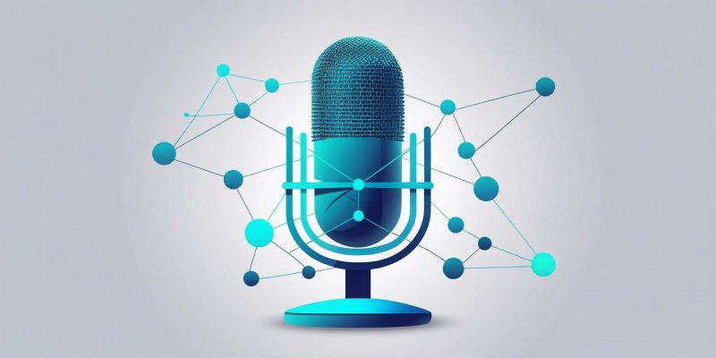 Microphone (podcast) in blau türkis bestehend aus Netzwerkpunkten digital (1)
